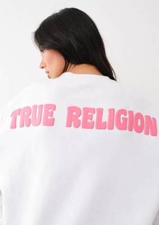 True Religion Women's Horseshoe Puff Print Boyfriend Sweater