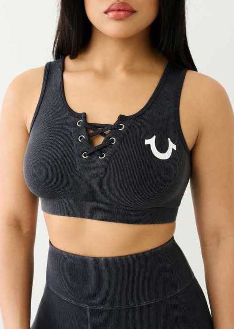 True Religion Women's Lace Up Seamless Sports Bra