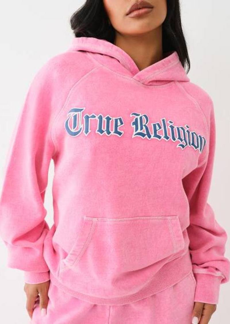 True Religion Women's Logo Acid Wash Boyfriend Hoodie