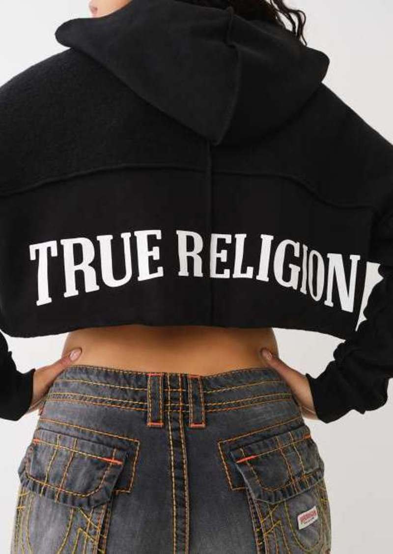 True Religion Women's Logo Crop Fleece Hoodie