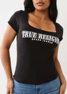 True Religion Women's Logo Puff Print Square Neck Top
