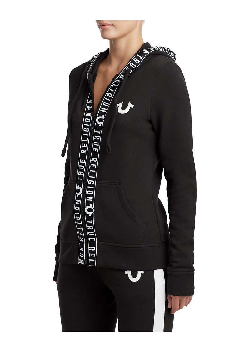 true religion women's logo tape zip up hoodie