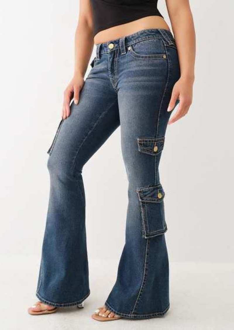 True Religion Women's Big T Low Rise Cargo Flare Jean