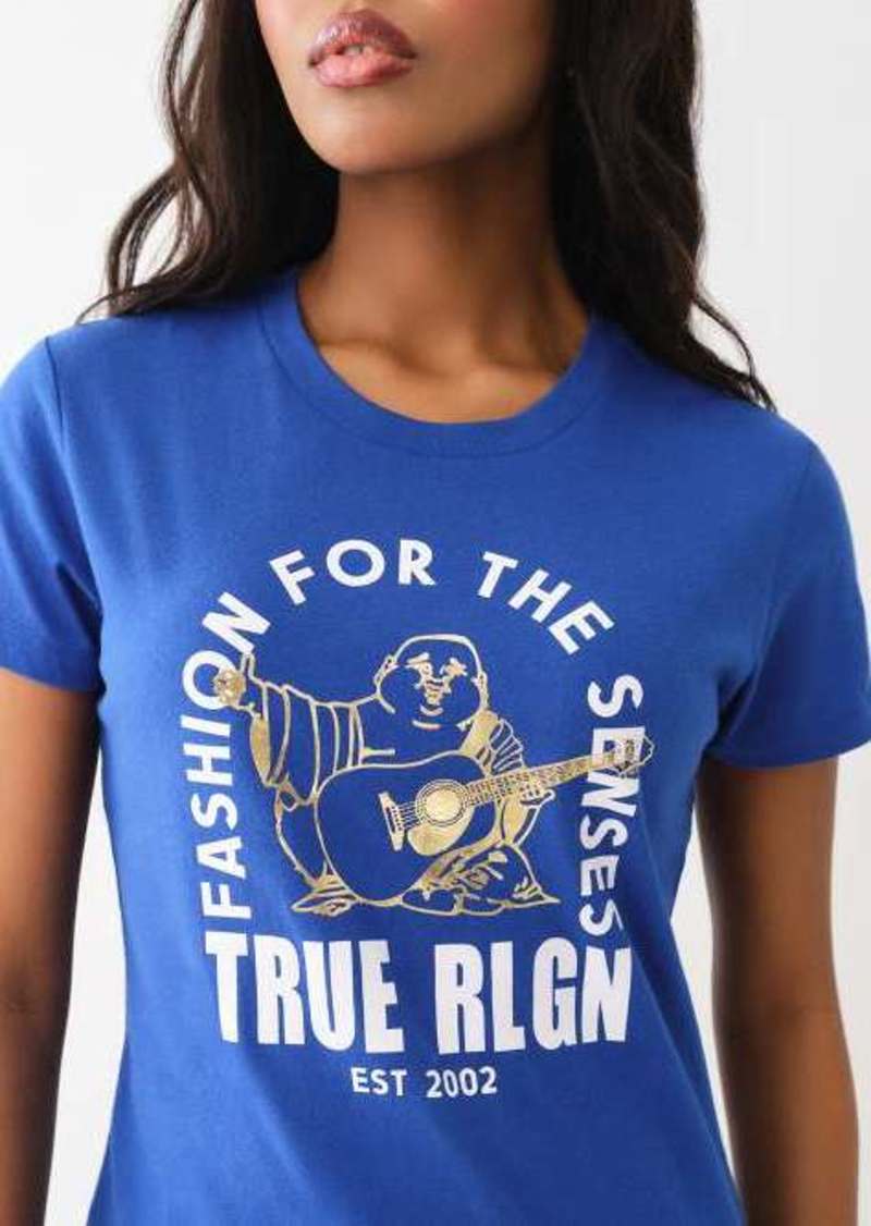 True Religion Women's Metallic Buddha Logo Crew T-Shirt