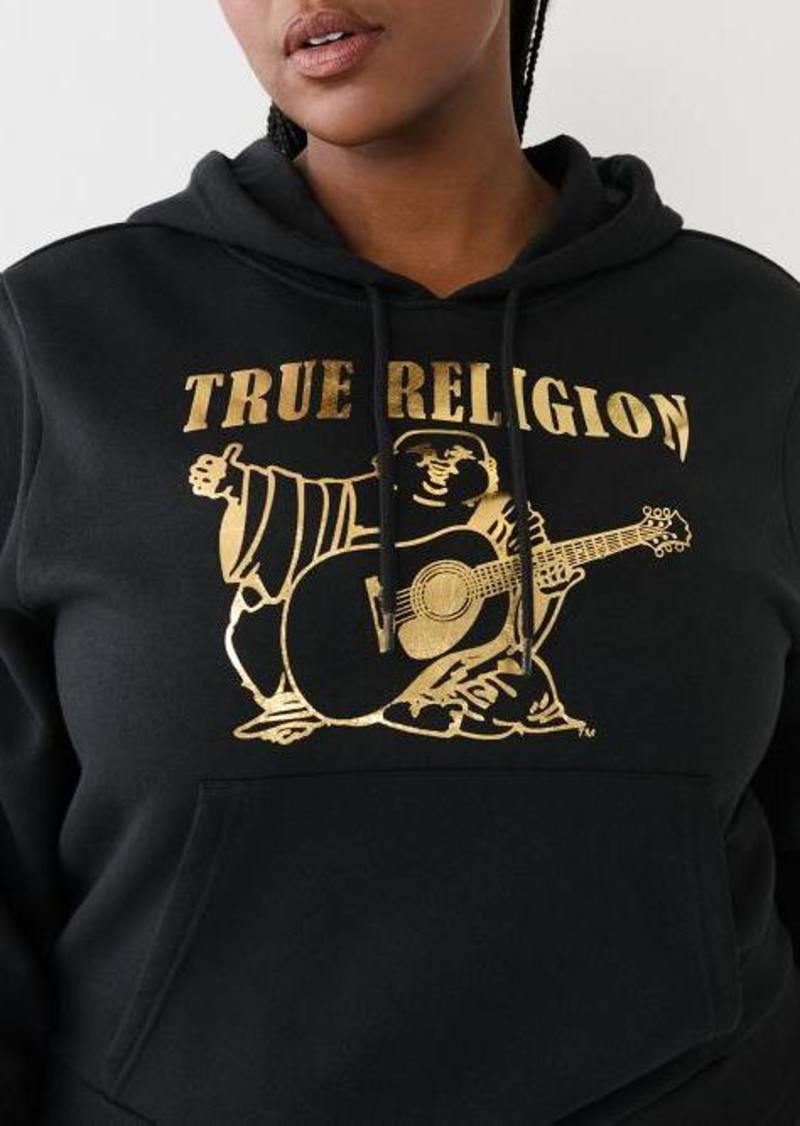 True Religion Women's Metallic Buddha Logo Fleece Hoodie