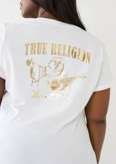True Religion Women's Metallic Buddha Logo V Neck T-Shirt
