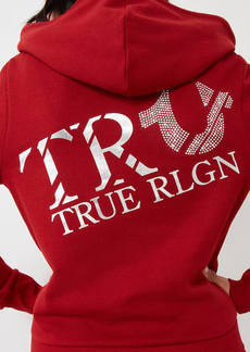 True Religion Women's Metallic Crystal Logo Zip Hoodie