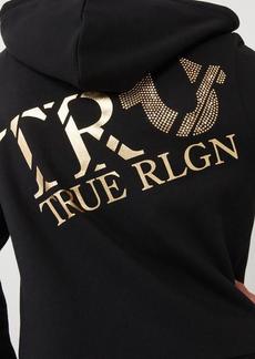 True Religion Women's Metallic Crystal Logo Zip Hoodie