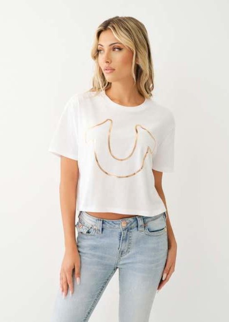 True Religion Women's Metallic Horseshoe Crop T-Shirt