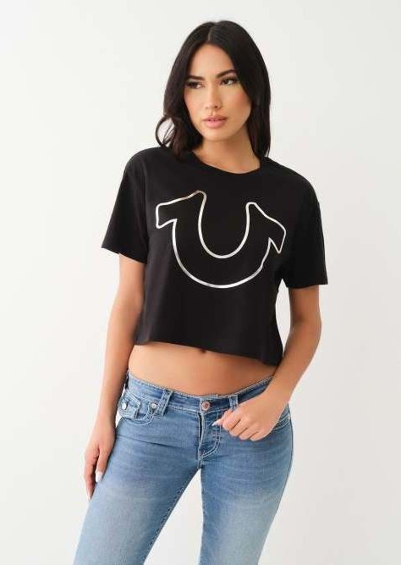 True Religion Women's Metallic Horseshoe Crop T-Shirt