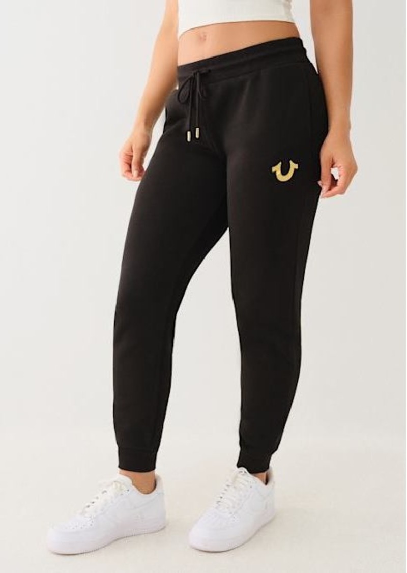 True Religion Women's Metallic Horseshoe Logo Jogger