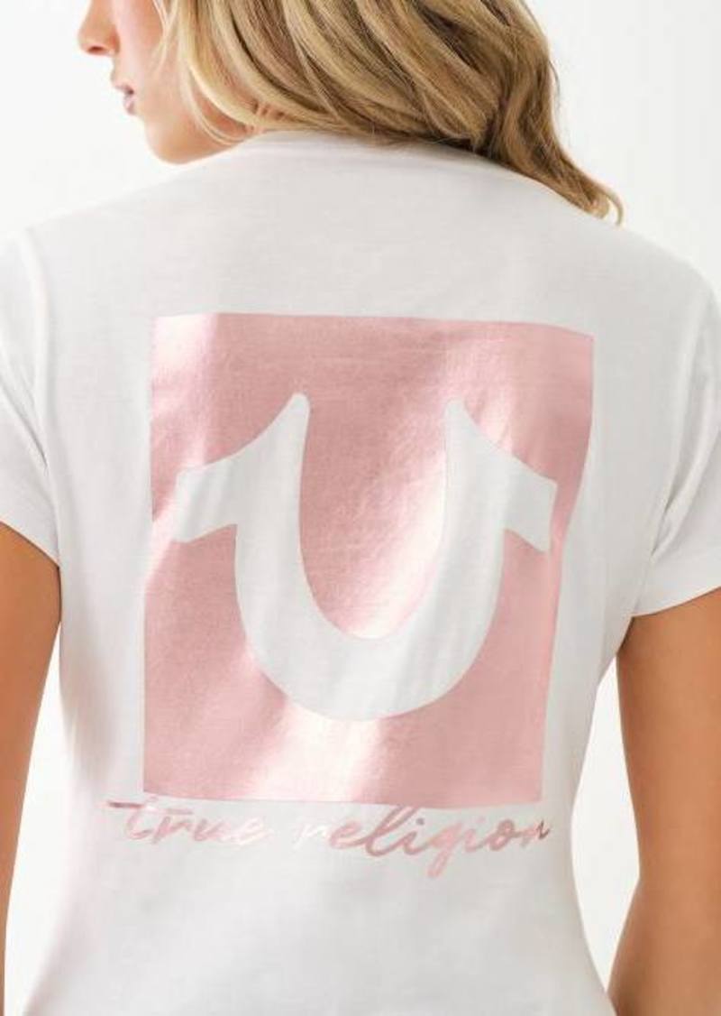 True Religion Women's Metallic Horseshoe V Neck T-Shirt