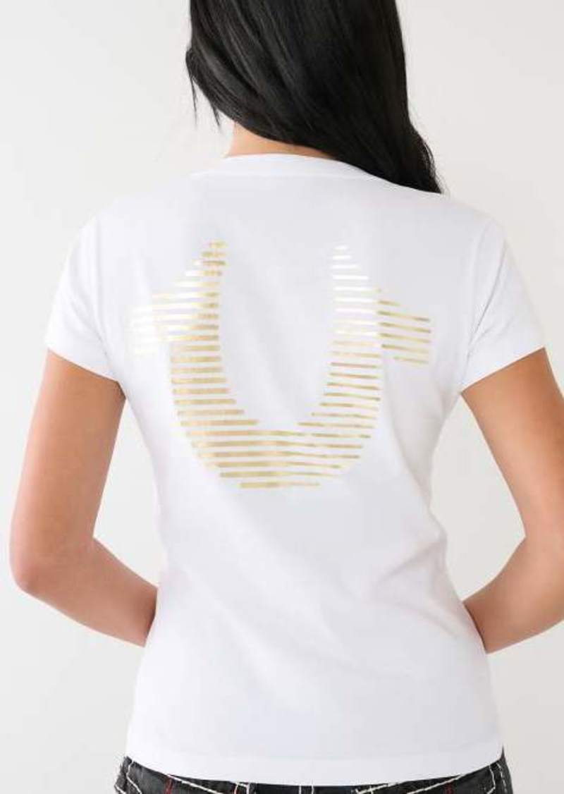 True Religion Women's Metallic Striped Hs Logo Tee