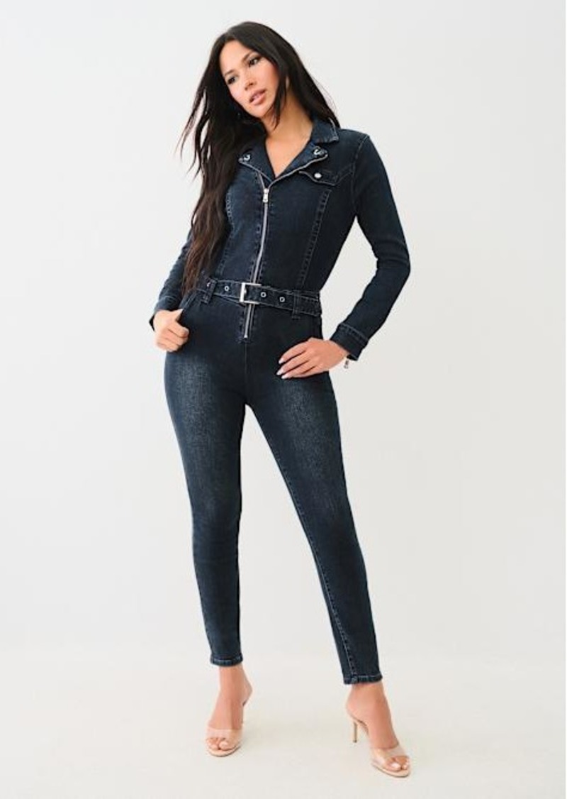 True Religion Women's Moto Long Sleeve Skinny Jumpsuit