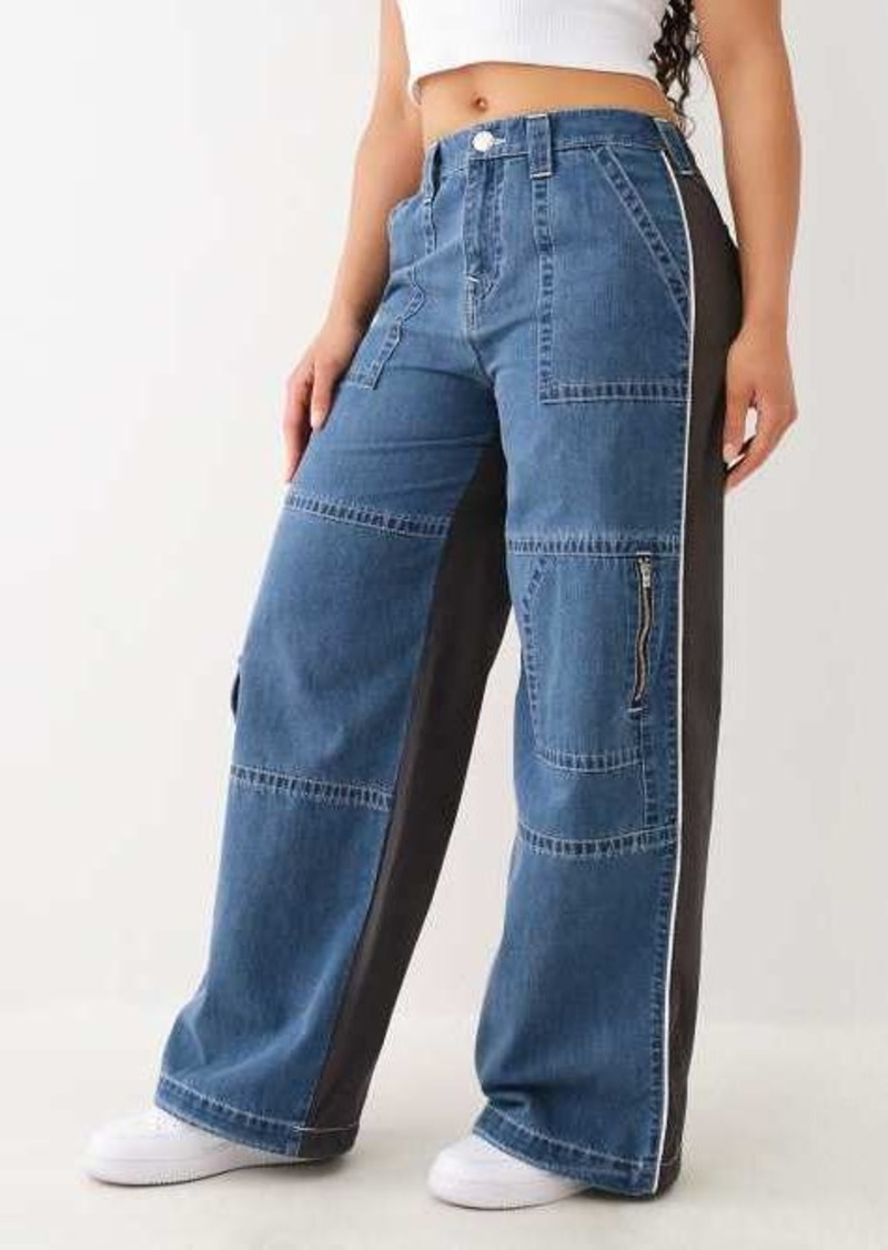 True Religion Women's Nylon Cargo Baggy Jean