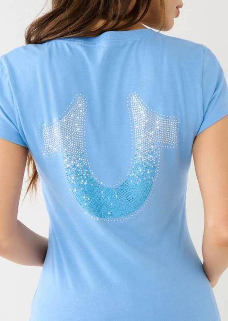 True Religion Women's Ombre Crystal Horseshoe T-Shirt