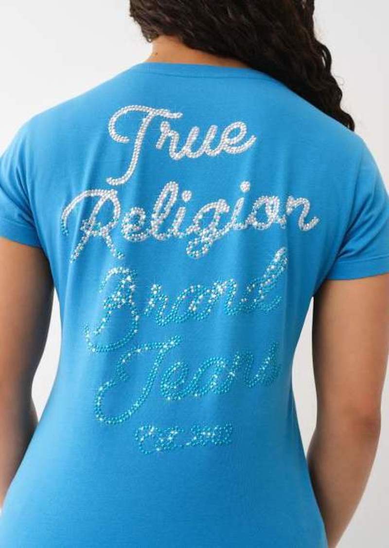 True Religion Women's Ombre Crystal V Neck T-Shirt