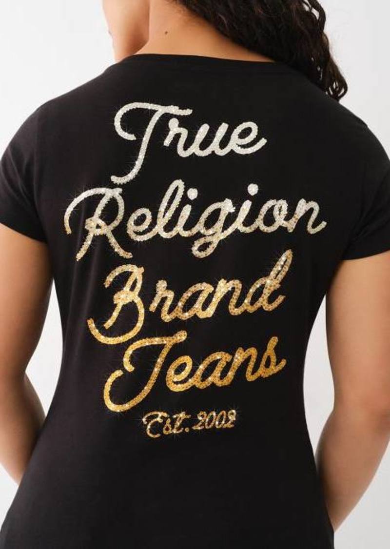 True Religion Women's Ombre Crystal V Neck T-Shirt