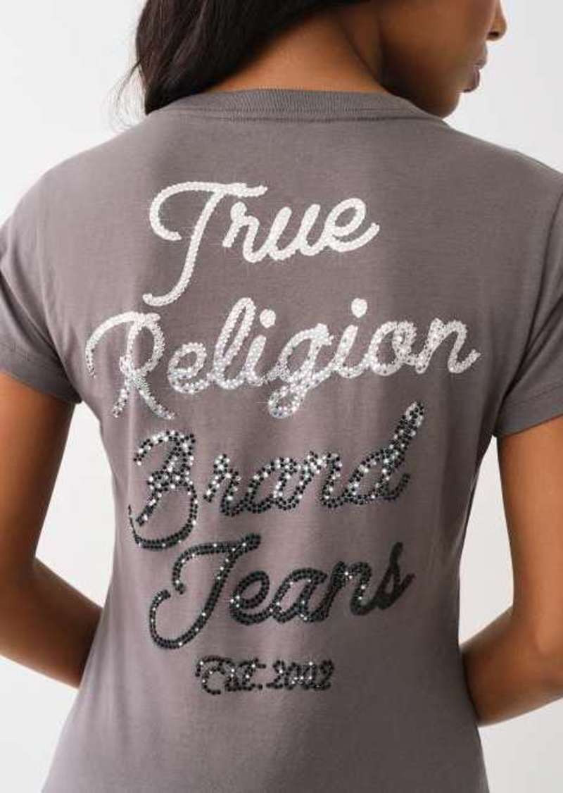 True Religion Women's Ombre Crystal V Neck T-Shirt