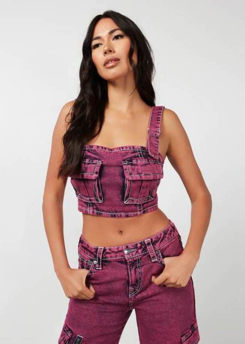 True Religion Women's Overdye Big T Cargo Bustier Top