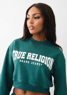 True Religion Women's Puff Print Logo Crop Sweatshirt