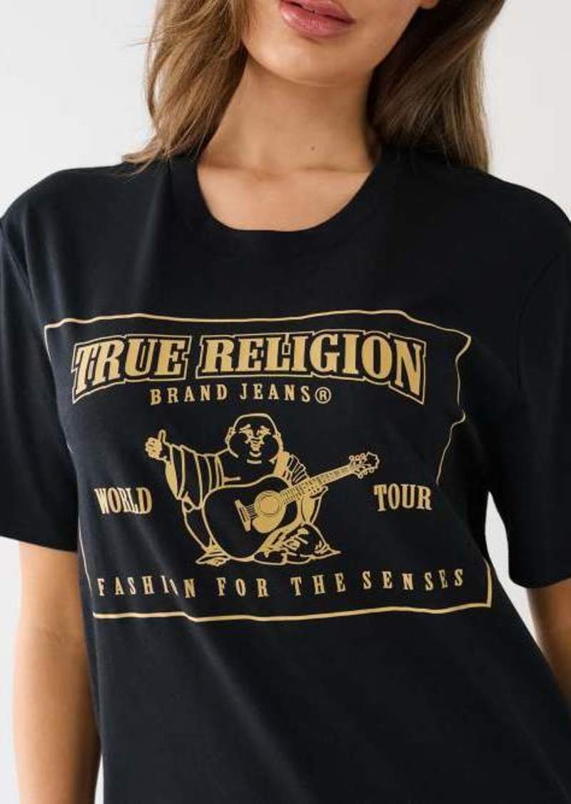 True Religion Women's Reflective Buddha Logo Boyfriend Tee
