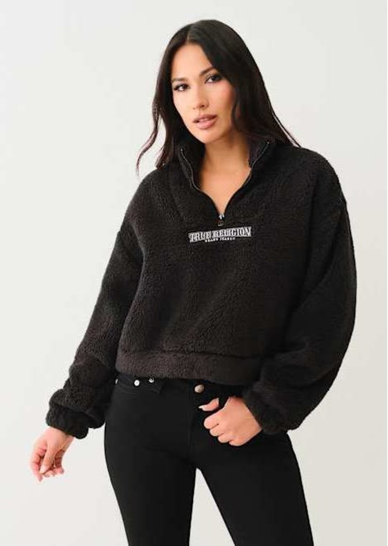 True Religion Women's Sherpa Logo Half-Zip Pullover