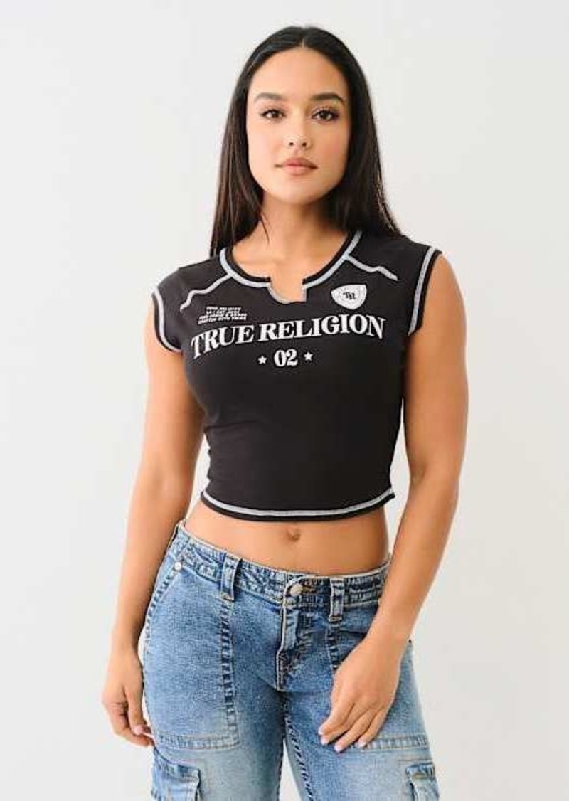 True Religion Women's Sporty Notch Neck Baby T-Shirt