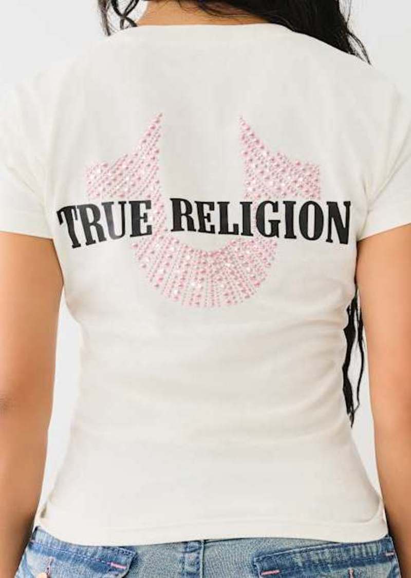 True Religion Women's Studded Horseshoe V Neck T-Shirt