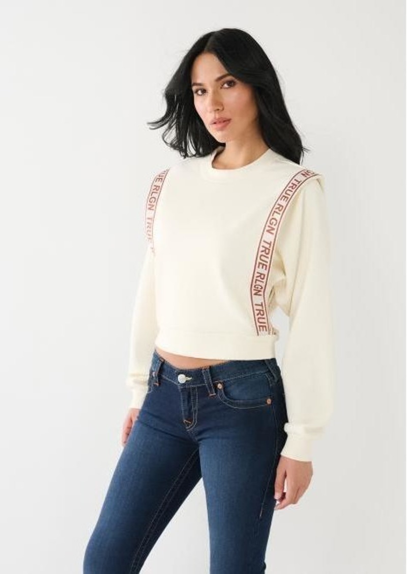 True Religion Women's TR Logo Tape Trim Sweater