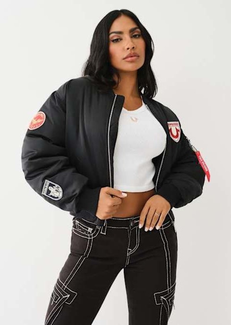 True Religion Women's TR Patched Bomber Jacket