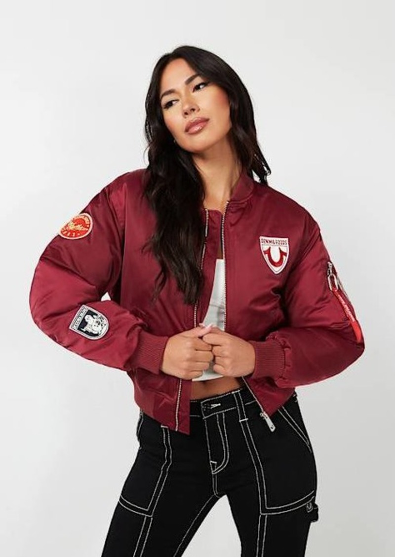 True Religion Women's TR Patched Bomber Jacket