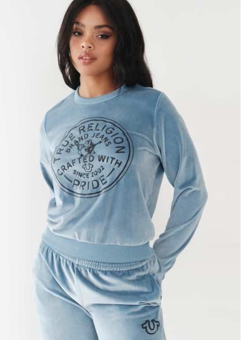 True Religion Women's Velour Crystal Sweatshirt