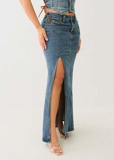 True Religion Women's Vintage Denim Slit Maxi Skirt