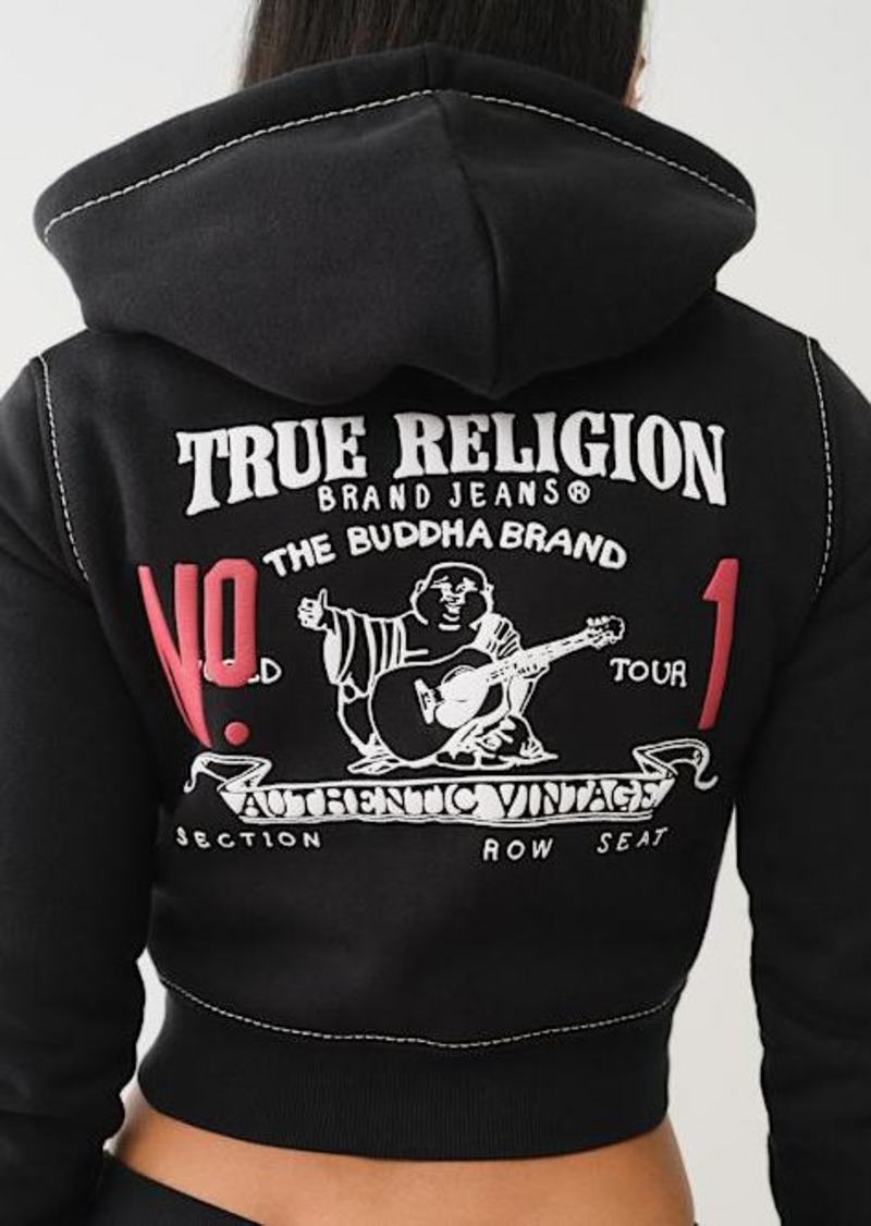 True Religion Women's Vintage Logo Big T Crop Zip Hoodie