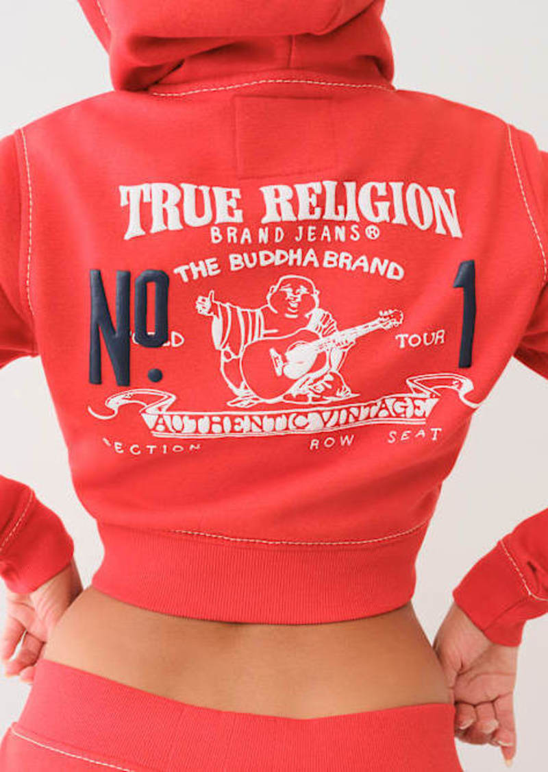 True Religion Women's Vintage Logo Big T Crop Zip Hoodie