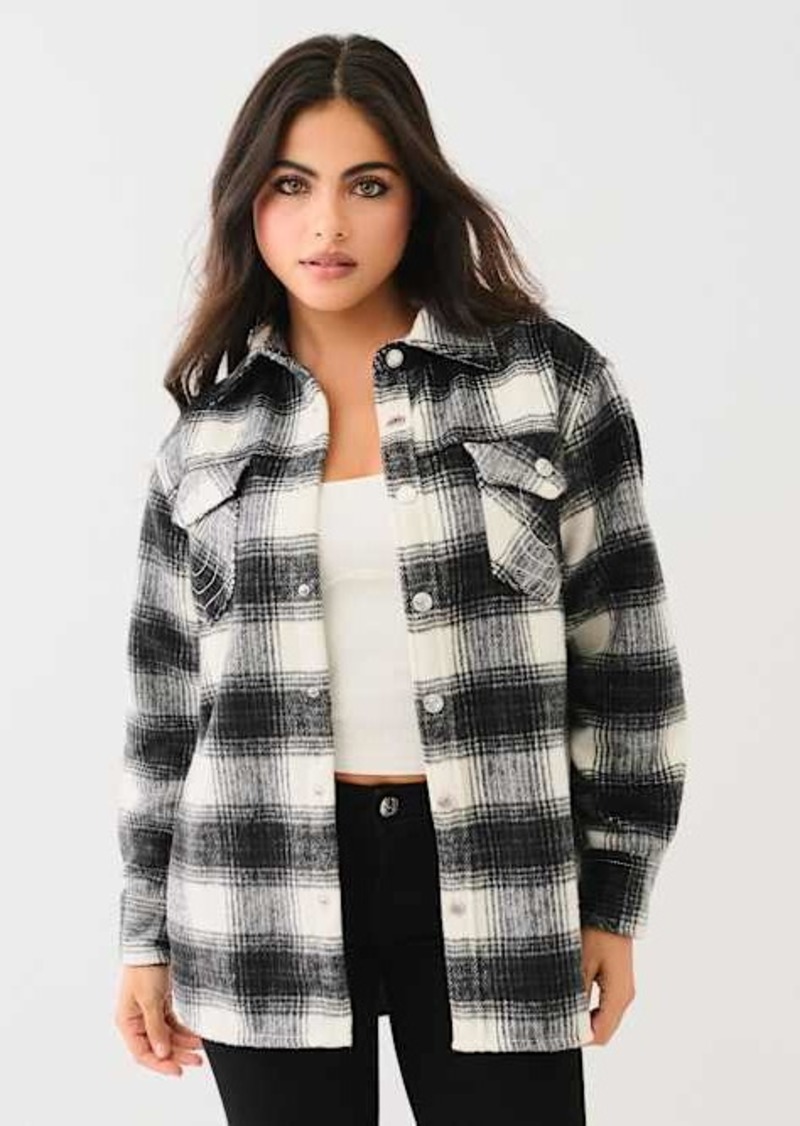 True Religion Women's Western Plaid Flannel Shacket