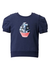 Truly Me Kids' Cupcake Short Puff Sleeve French Terry Sweater in Navy at Nordstrom