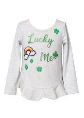 Toddler Girl's Truly Me Kids' Lucky Me Embellished Graphic Peplum Top
