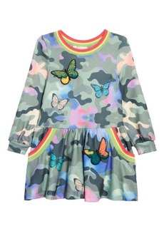 Truly Me Kids' Camouflage 3D Butterfly Appliqué Knit Dress in Olive Multi at Nordstrom
