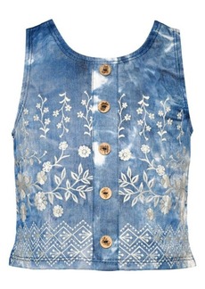 Truly Me Kids' Embroidered Sleeveless Denim Top