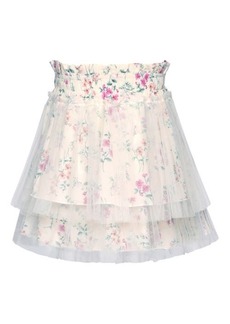 Truly Me Kids' Floral Mesh Overlay Tiered Skirt