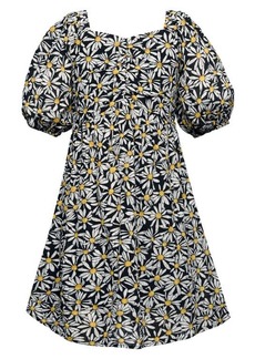 Truly Me Kids' Floral Puff Sleeve Empire Waist Dress in White Multi at Nordstrom