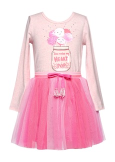 Truly Me Kids' Long Sleeve Graphic Tutu Dress in Pink Multi at Nordstrom