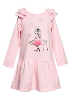 Truly Me Kids' Long Sleeve Stretch Cotton Graphic Dress in Pink at Nordstrom