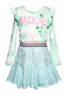 Truly Me Kids' Magical Long Sleeve Dress in Green Multi at Nordstrom