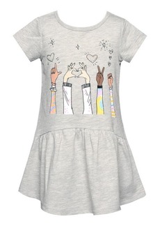 Truly Me Kids' Sign Language Embellished Graphic Tee Dress in Heather Gray at Nordstrom