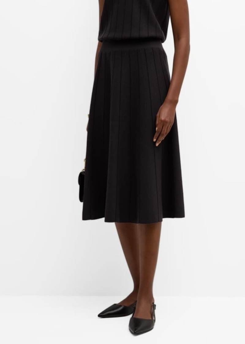 TSE Ribbed A-Line Wool-Silk Midi Skirt