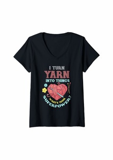 TSE Womens I Turn Yarn Into Things Knitting And Crochet Gift V-Neck T-Shirt