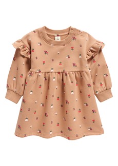 Tucker + Tate Floral Ruffle Long Sleeve Cotton Blend Sweatshirt Dress in Tan Tawny Astrid Floral at Nordstrom Rack